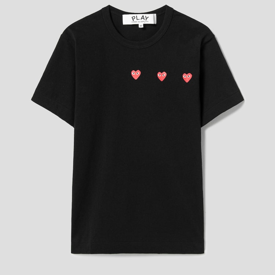 PLAY COMME des GARÇONS (Unisex) Horizontal 3 Heart Short Sleeve T-Shirt – Black