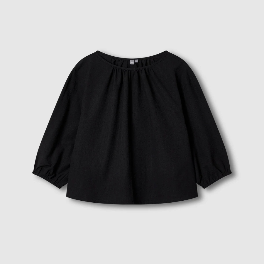 JAJU Seersucker 3/4 Sleeve Tunic Blouse – Black