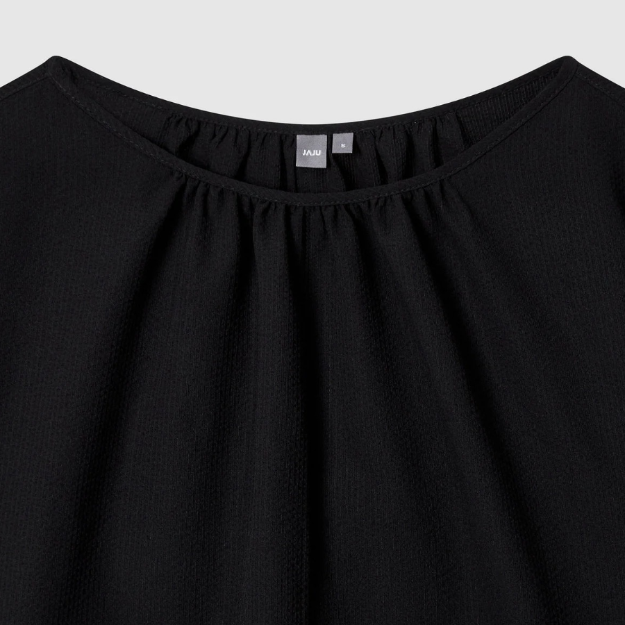 JAJU Seersucker 3/4 Sleeve Tunic Blouse – Black