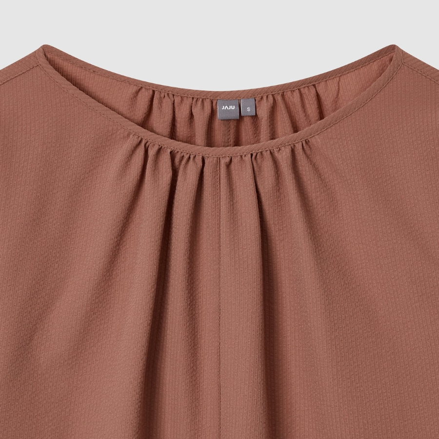 JAJU Seersucker 3/4 Sleeve Tunic Blouse – Brick