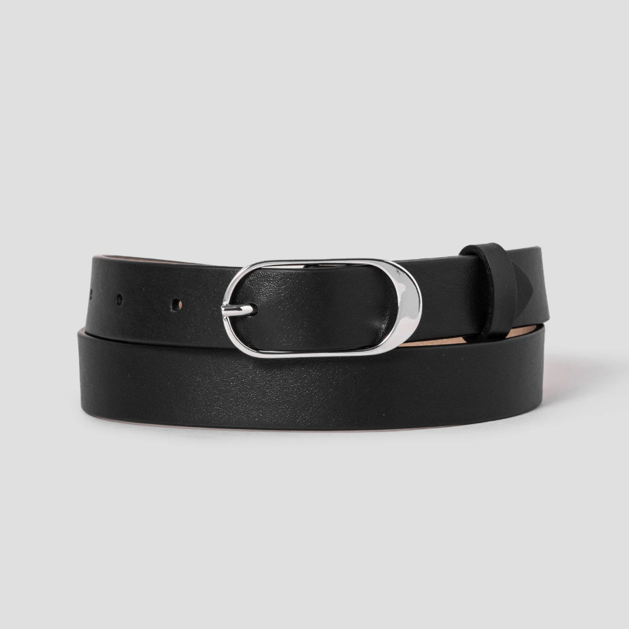 Theory Women Smooth Cow Oblong Belt M - Black