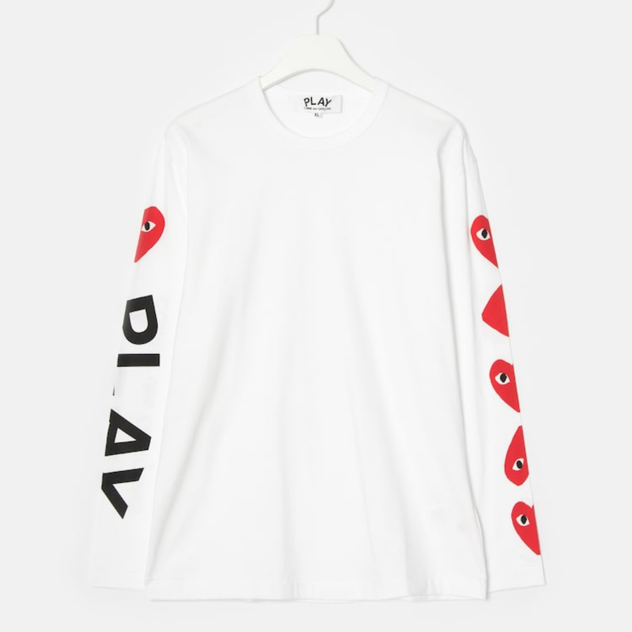 PLAY COMME des GARÇONS (Unisex) 4 Heart Long Sleeve T-Shirt – White