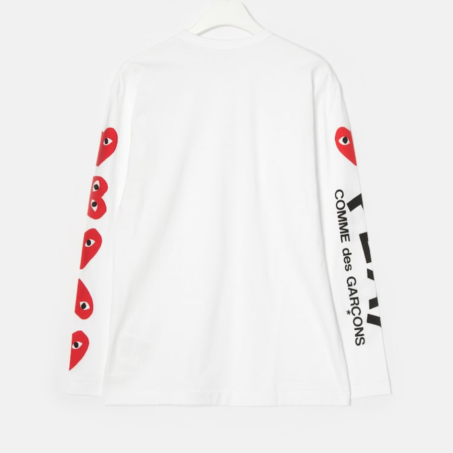 PLAY COMME des GARÇONS (Unisex) 4 Heart Long Sleeve T-Shirt – White