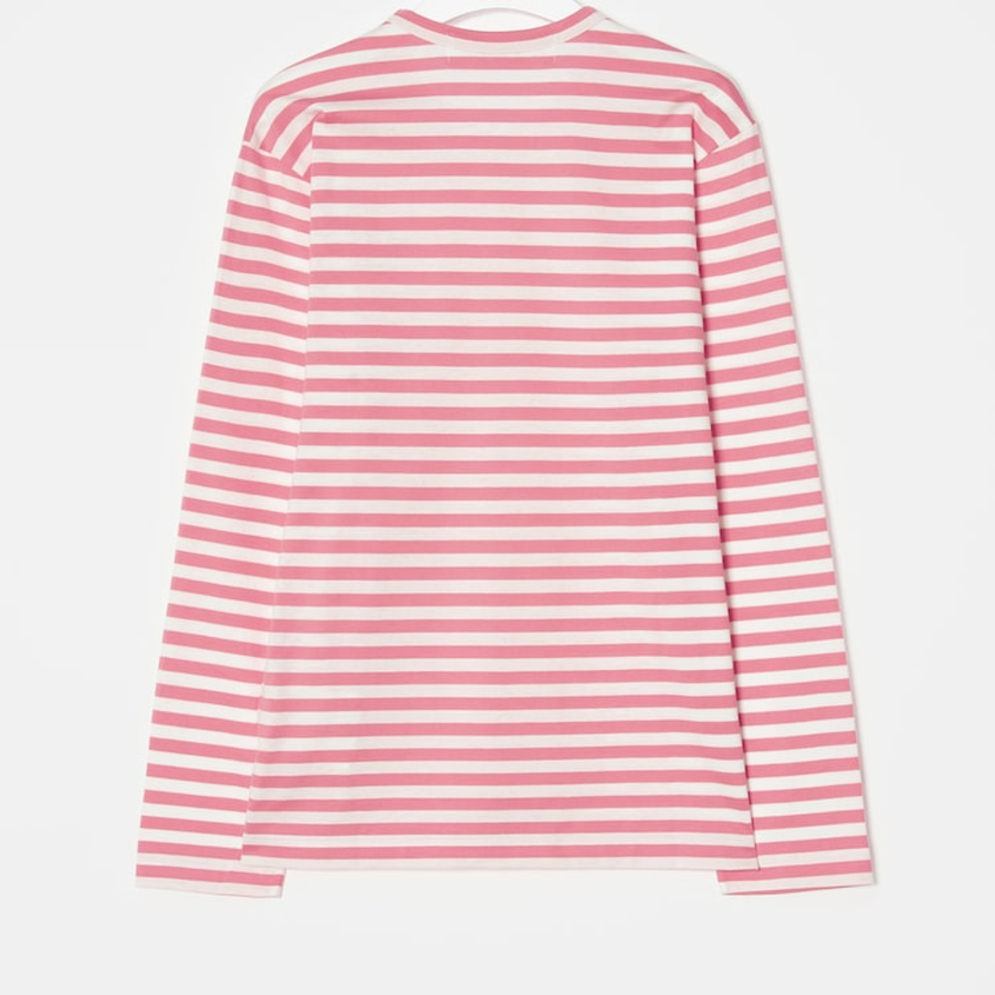PLAY COMME des GARÇONS (Unisex) Red Heart Wappen Striped T-Shirt – Pink/White