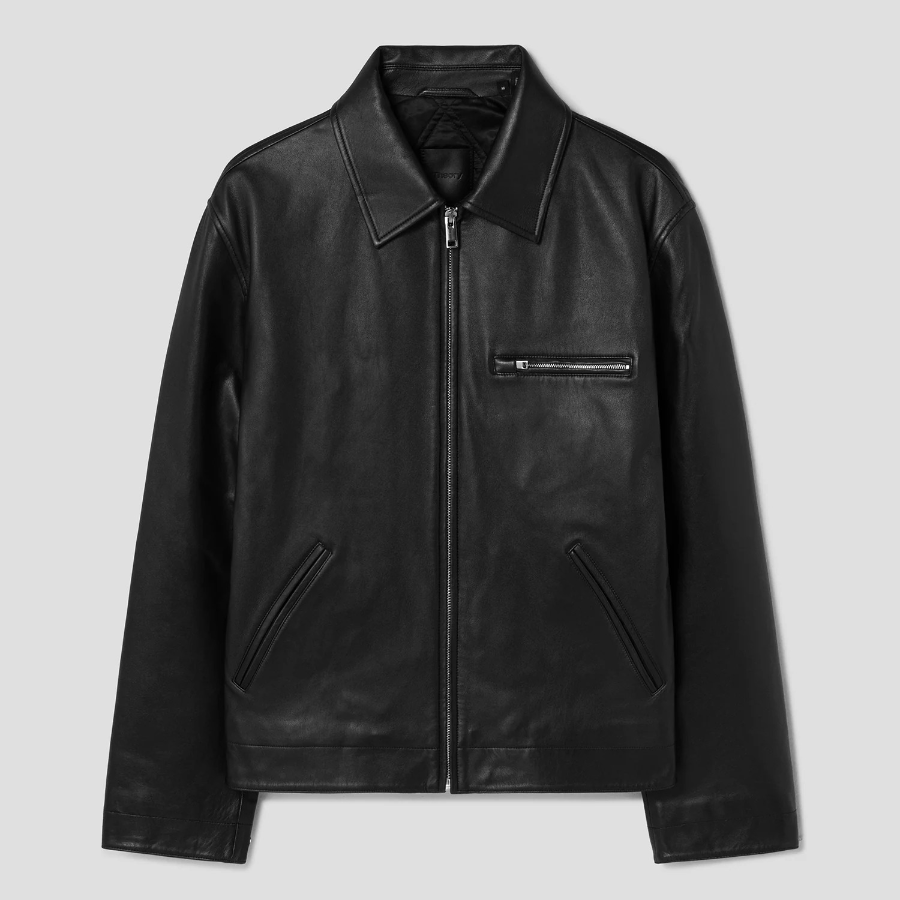 Theory Men Grain Leather Workwear Jacket — Black