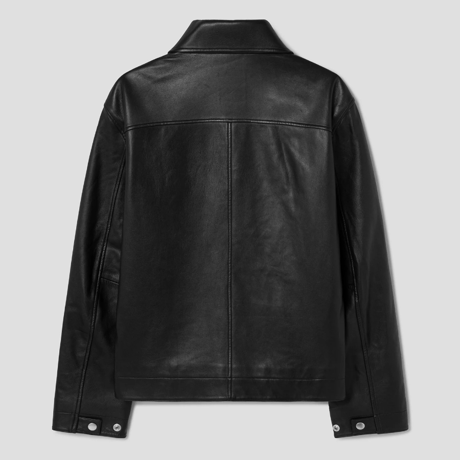 Theory Men Grain Leather Workwear Jacket — Black