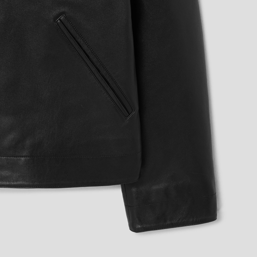 Theory Men Grain Leather Workwear Jacket — Black