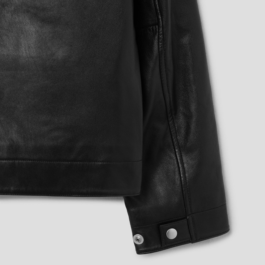 Theory Men Grain Leather Workwear Jacket — Black