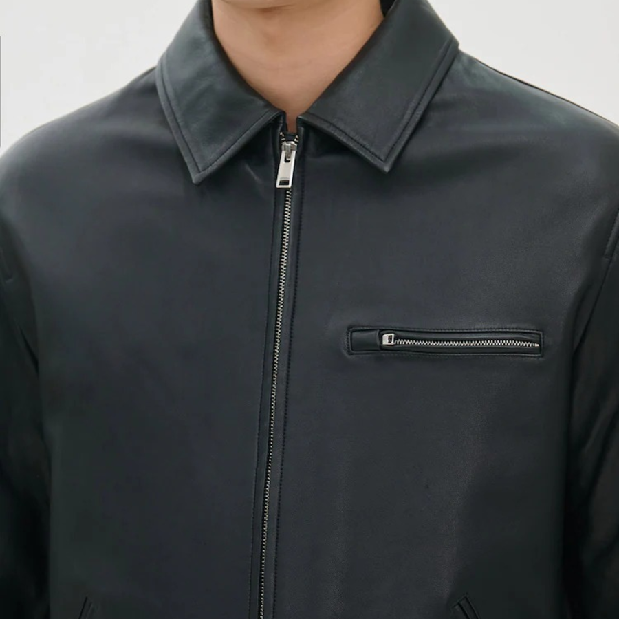 Theory Men Grain Leather Workwear Jacket — Black