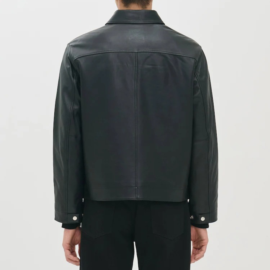 Theory Men Grain Leather Workwear Jacket — Black