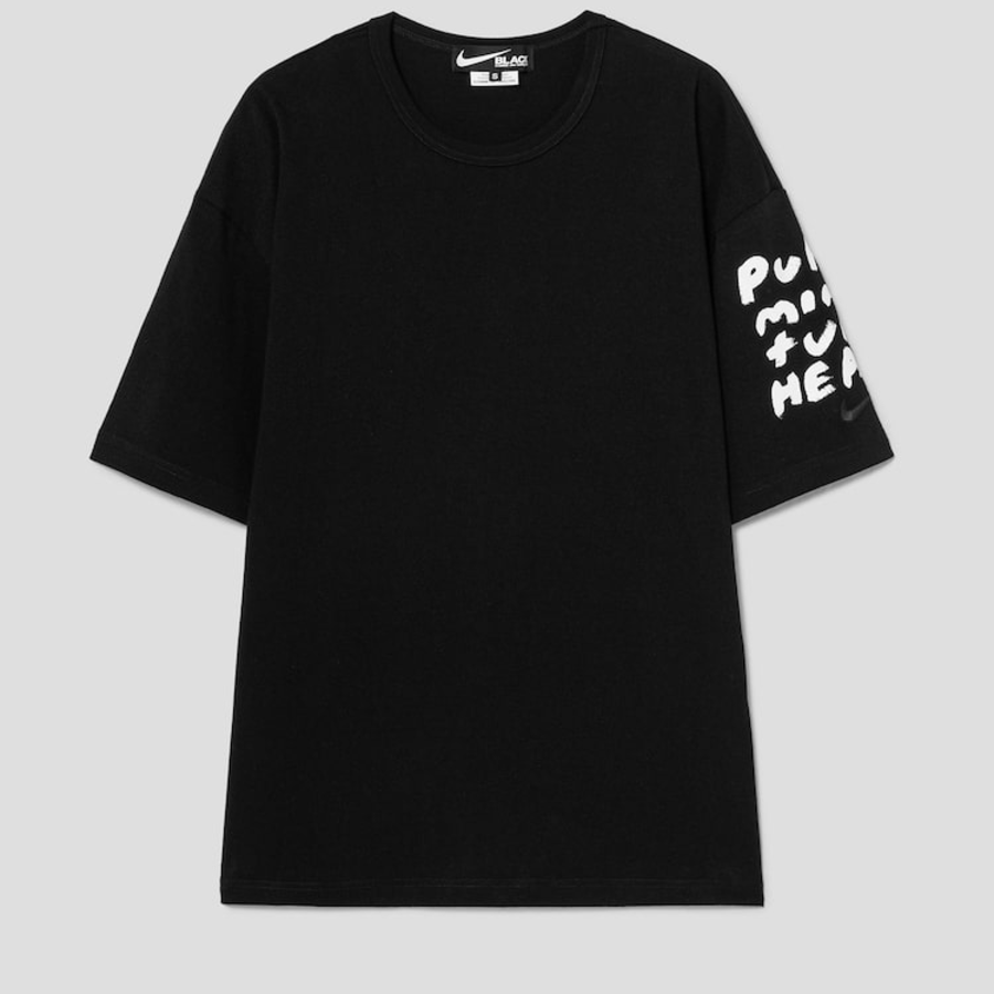 COMME des GARÇONS BLACK Cotton Jersey Nike Patch Massage Print T-Shirt – Black