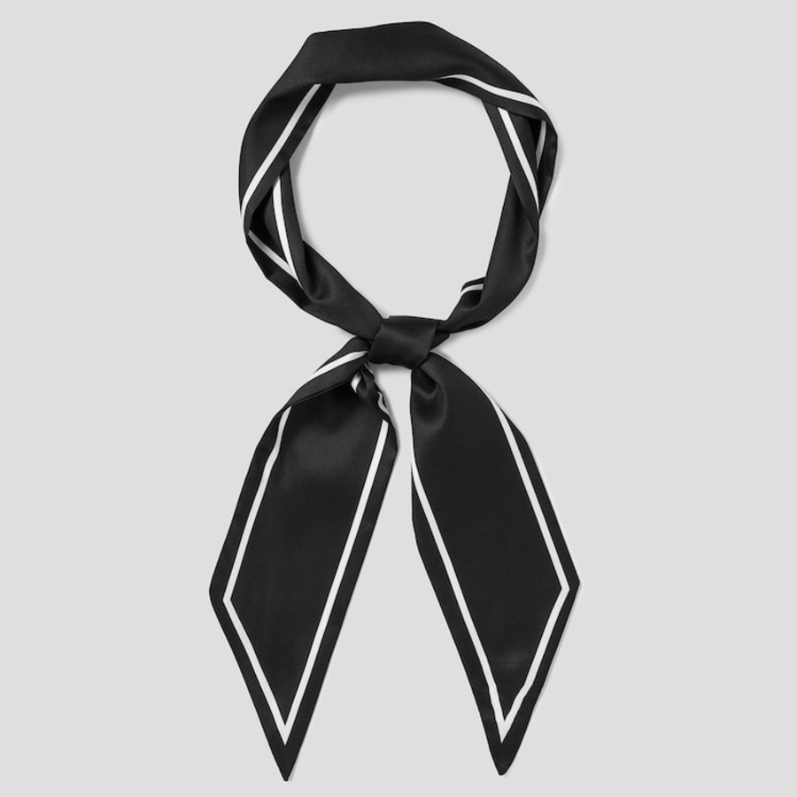 8 seconds Silky Skinny Border Scarf - Black