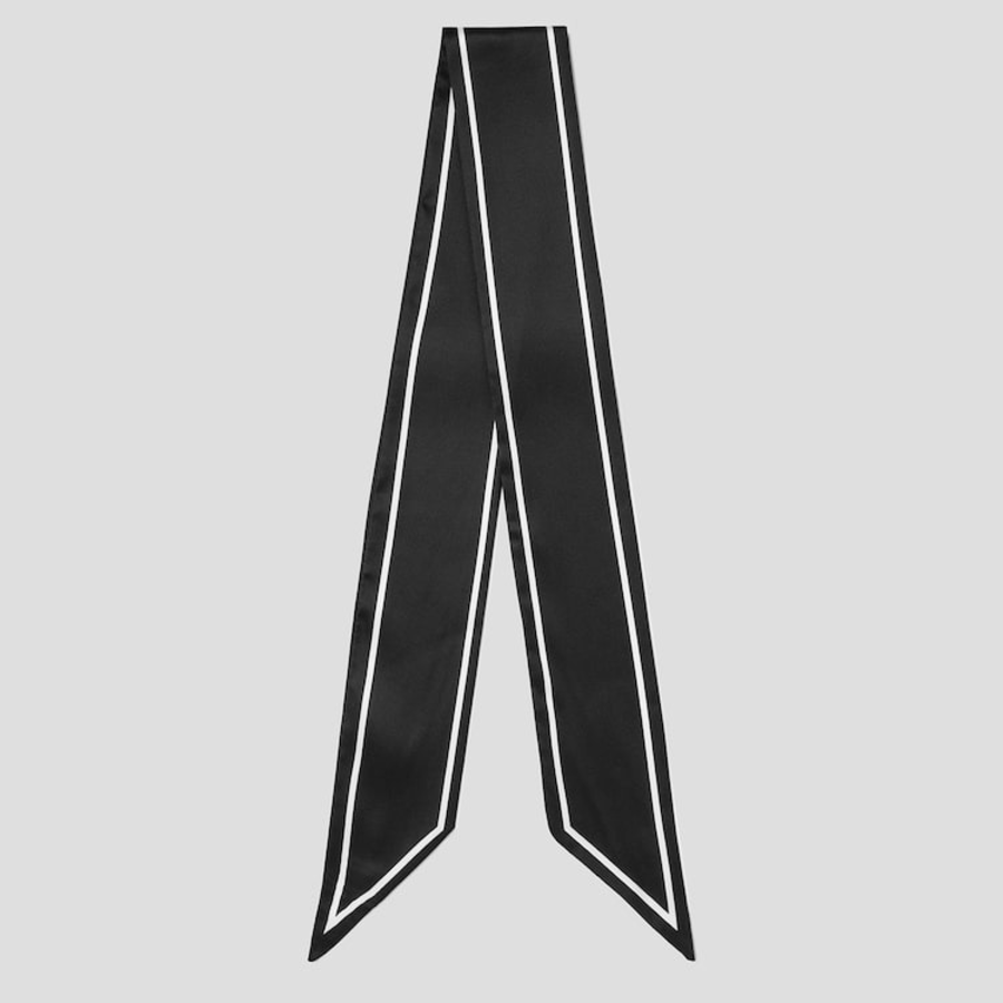 8 seconds Silky Skinny Border Scarf - Black