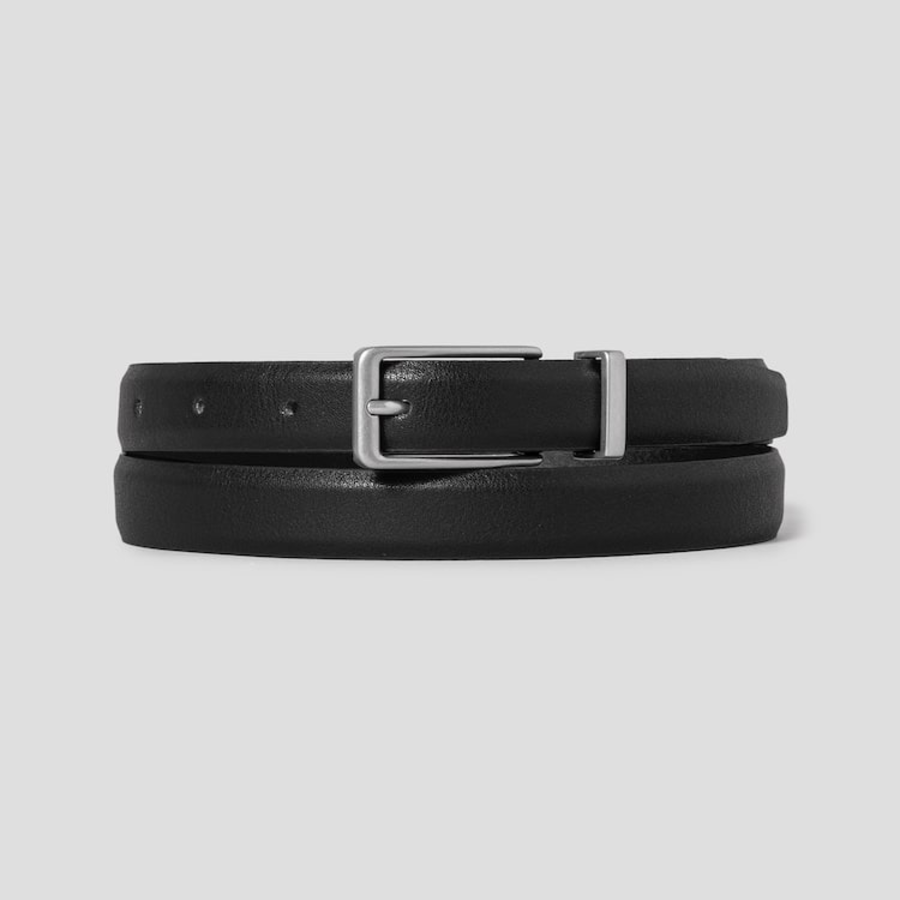 8 seconds 20mm Square Silver Tip Real Leather Belt - Black