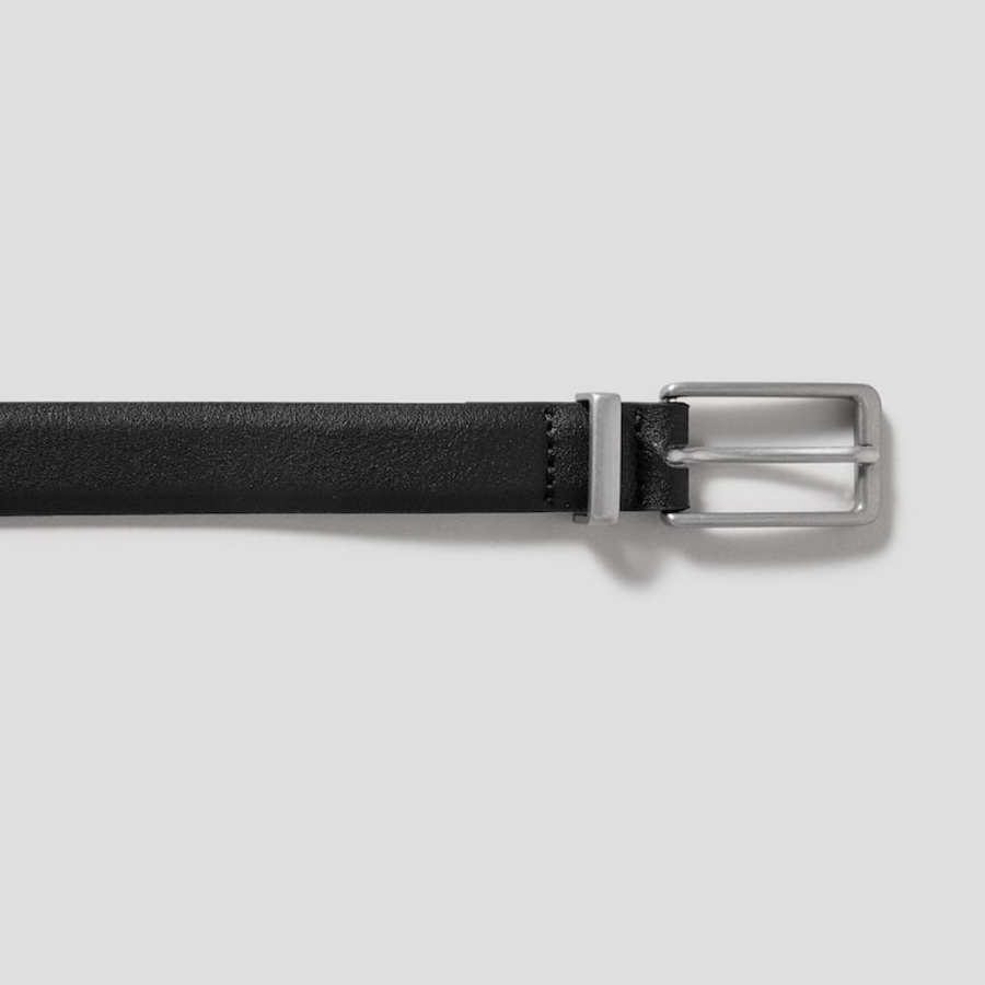 8 seconds 20mm Square Silver Tip Real Leather Belt - Black