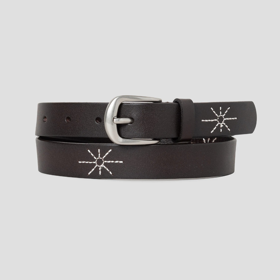 8 seconds [Real Leather] 25mm Stitch Belt - Brown