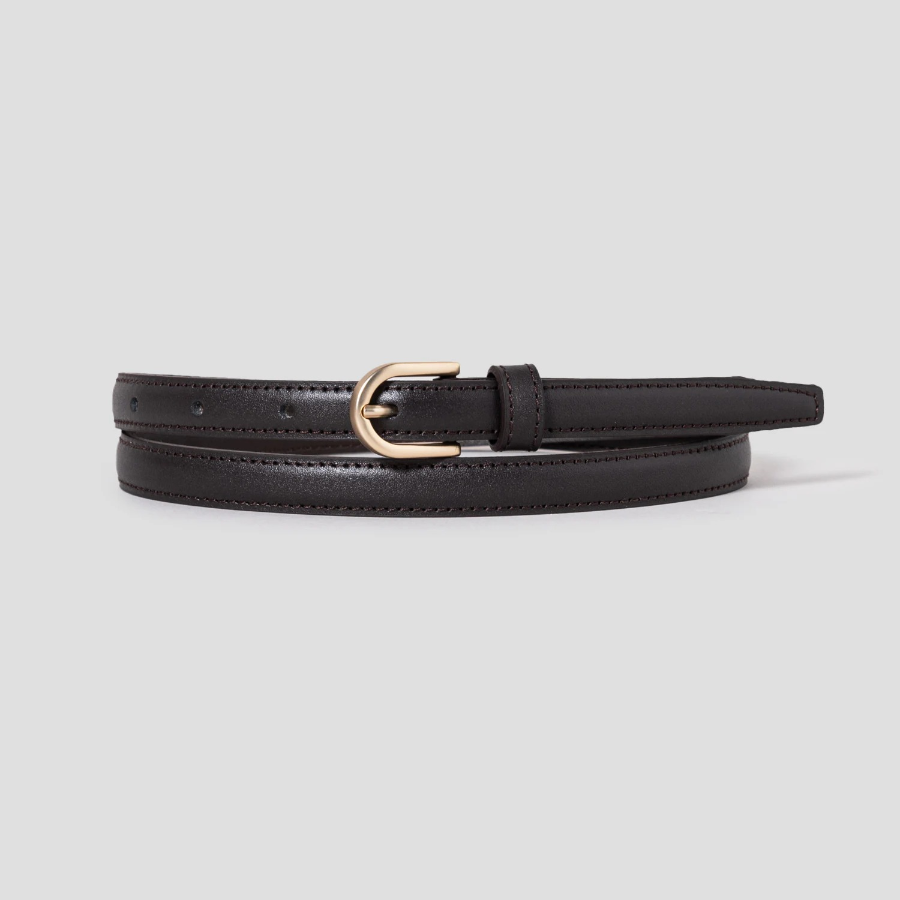 8 seconds [Real Leather] 15mm Round Buckle Belt - Brown