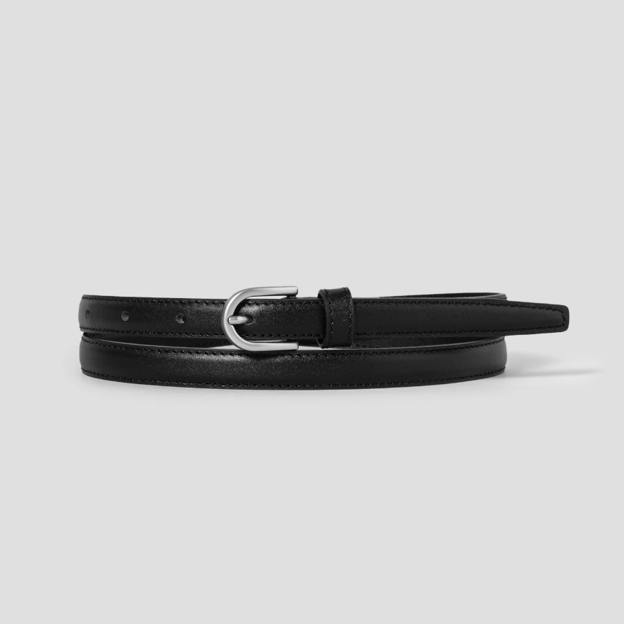 8 seconds [Real Leather] 15mm Round Buckle Belt - Black