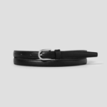 8 seconds [Real Leather] 15mm Round Buckle Belt - Black