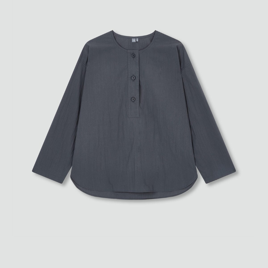 JAJU Crisp No-Collar Shirt – Charcoal