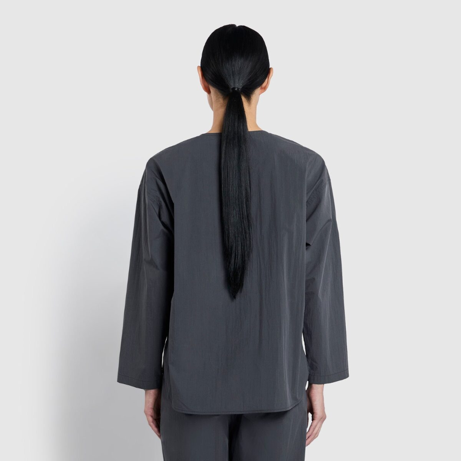 JAJU Crisp No-Collar Shirt – Charcoal