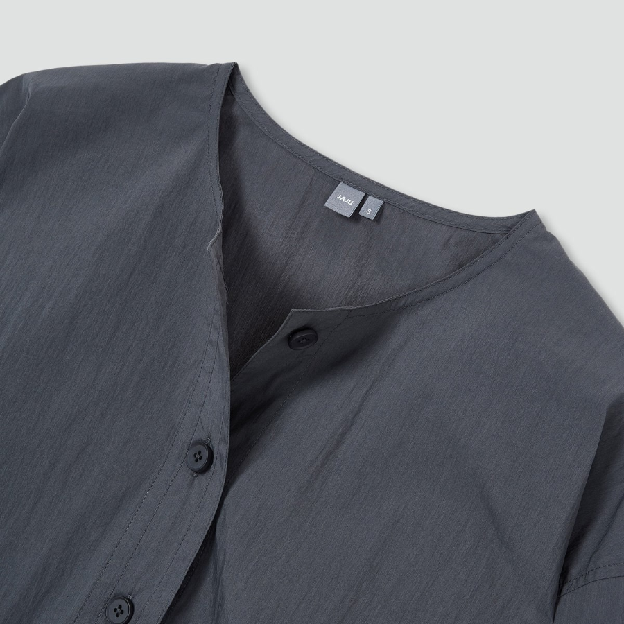 JAJU Crisp No-Collar Shirt – Charcoal