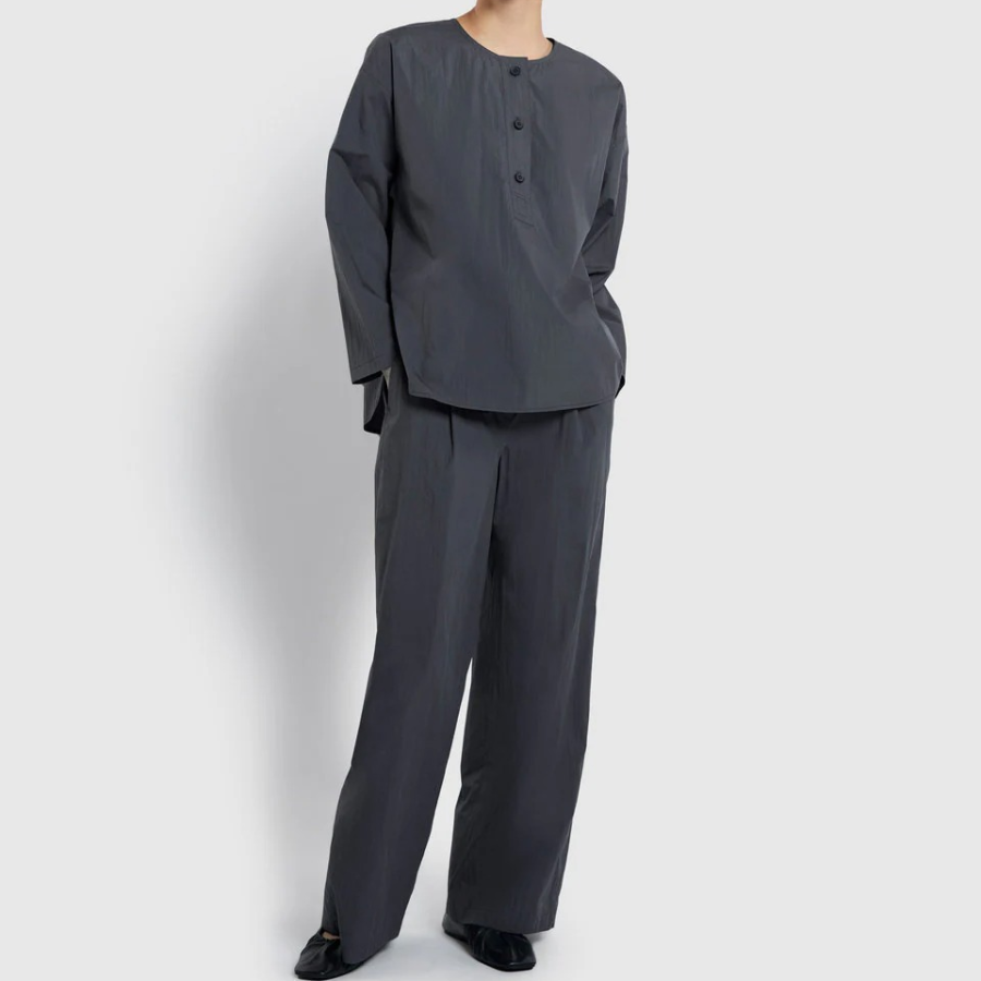 JAJU Crisp No-Collar Shirt – Charcoal