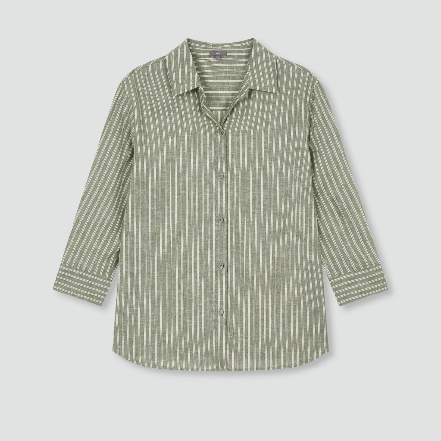 JAJU Linen Blended 7/10 Sleeve Shirt – Dark Khaki