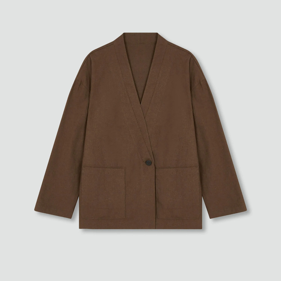 JAJU Loose Fit Robe-Style Pocket Shirt – Brown