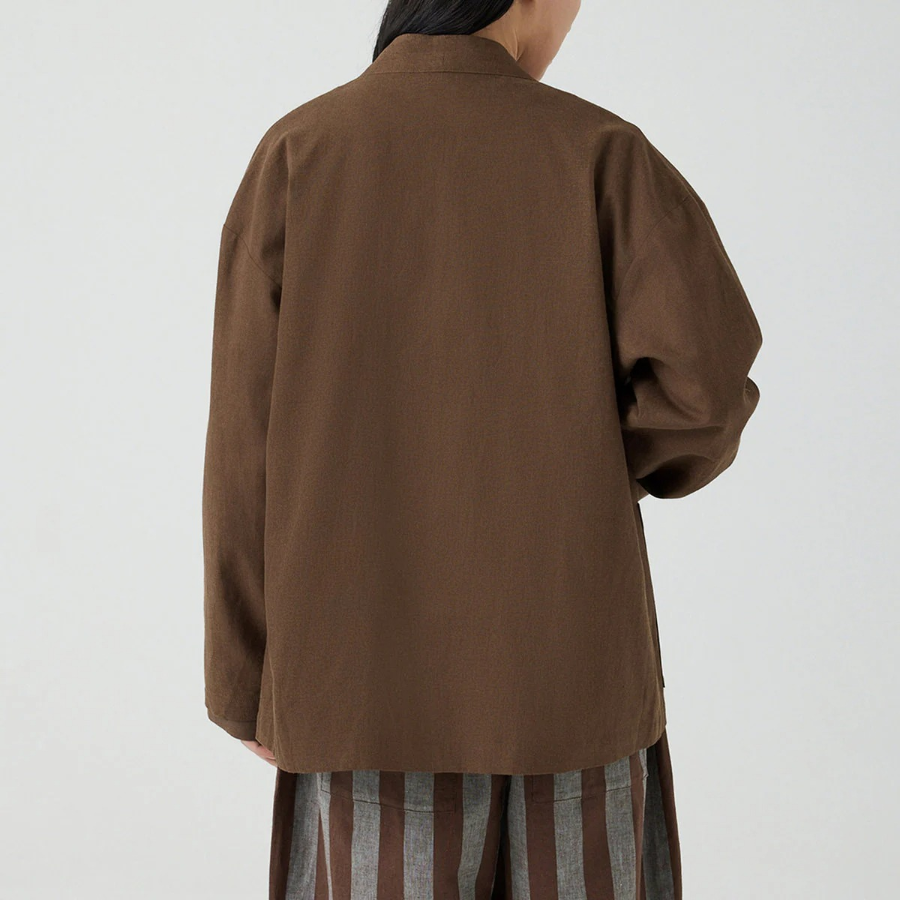 JAJU Loose Fit Robe-Style Pocket Shirt – Brown