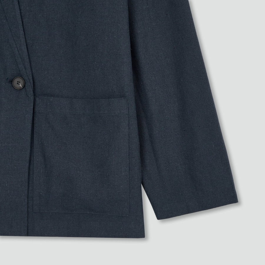 JAJU Loose Fit Robe-Style Pocket Shirt – Navy