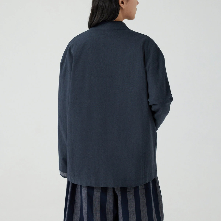 JAJU Loose Fit Robe-Style Pocket Shirt – Navy
