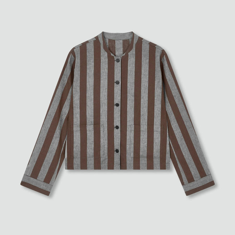 JAJU Stripe Pocket Shirt – Light Brown