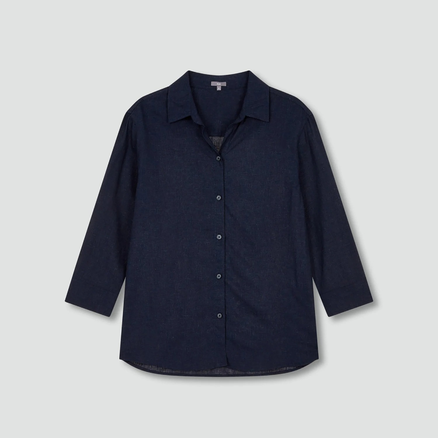 JAJU Linen Blended 7/10 Sleeve Shirt – Navy