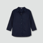 JAJU Linen Blended 7/10 Sleeve Shirt – Navy