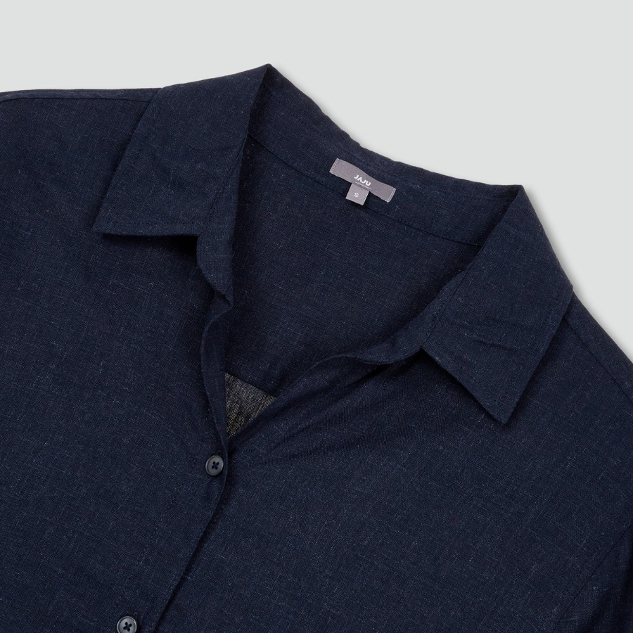 JAJU Linen Blended 7/10 Sleeve Shirt – Navy