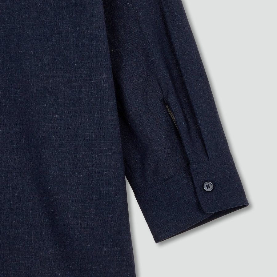 JAJU Linen Blended 7/10 Sleeve Shirt – Navy