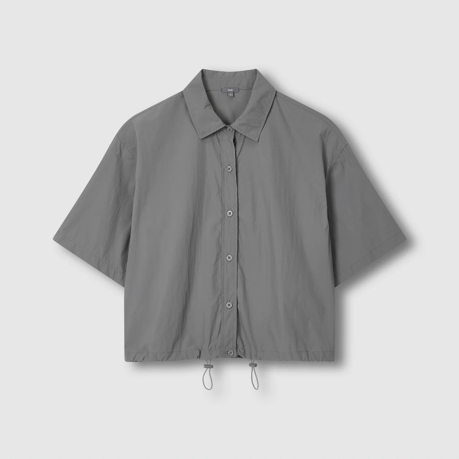 JAJU Crinkle Short Sleeve String Shirt – Grey
