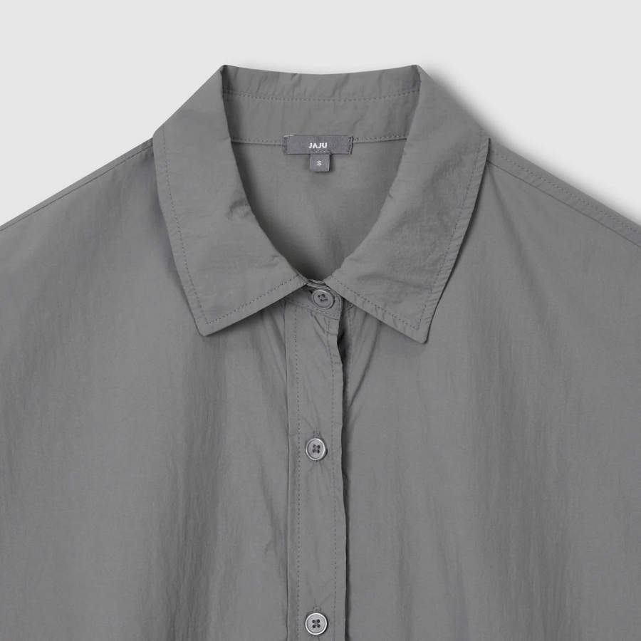 JAJU Crinkle Short Sleeve String Shirt – Grey