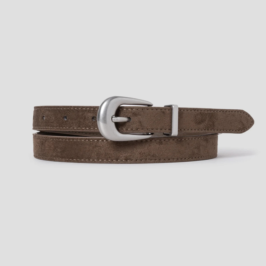 8 seconds 20mm Faux Suede Western Buckle Belt — Brown