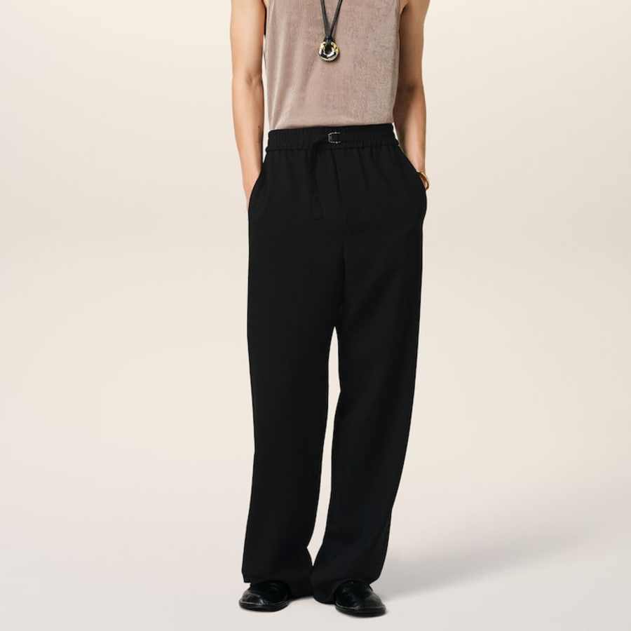 ami Belted Elasticated Trousers – Wool Gabardine Black