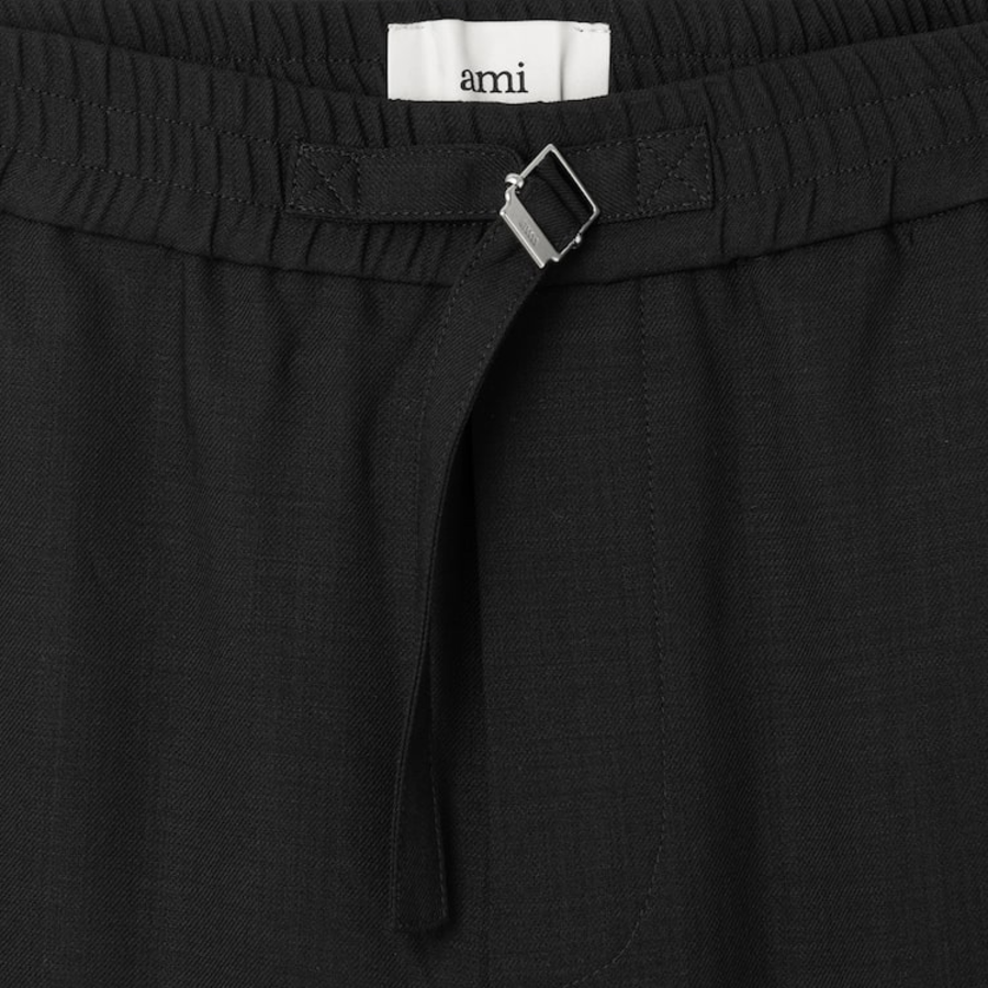 ami Belted Elasticated Trousers – Wool Gabardine Black