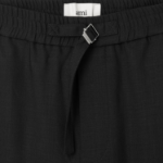 ami Belted Elasticated Trousers – Wool Gabardine Black