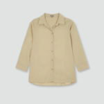 JAJU Linen Blended 7/10 Sleeve Shirt – Beige