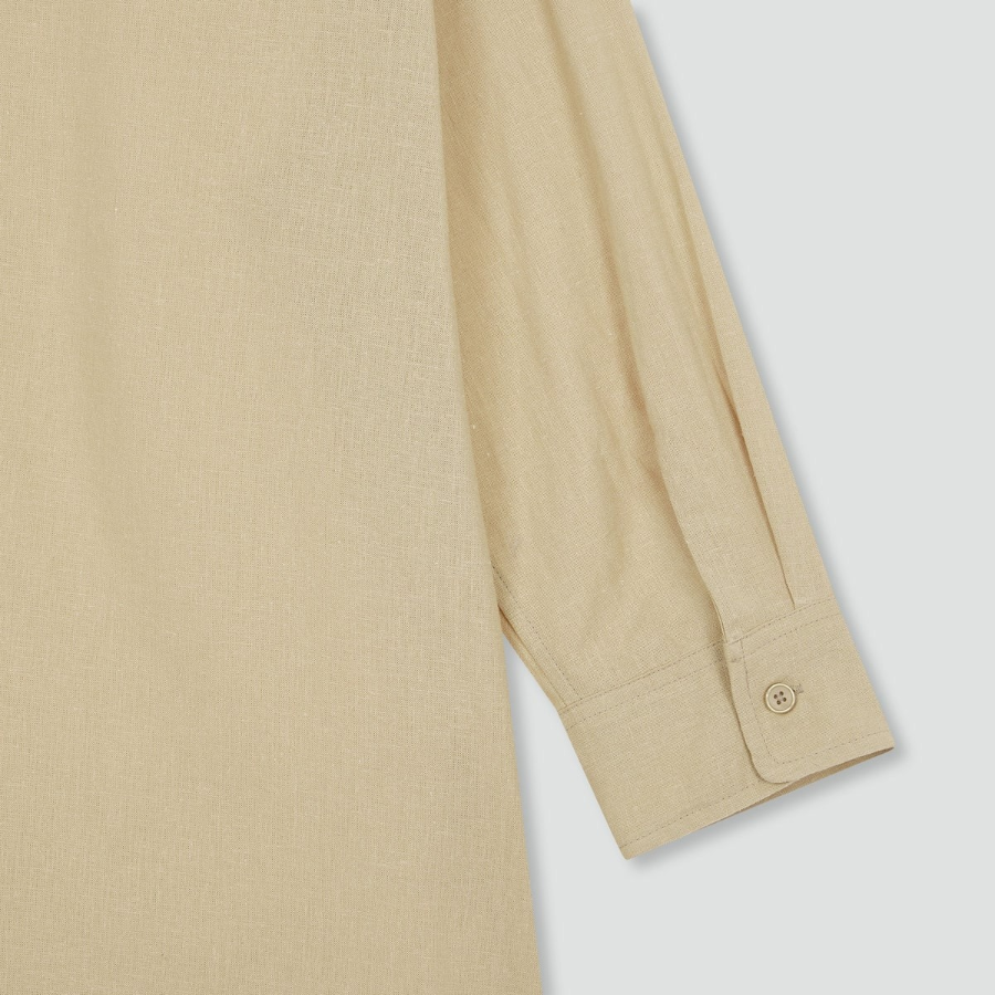 JAJU Linen Blended 7/10 Sleeve Shirt – Beige