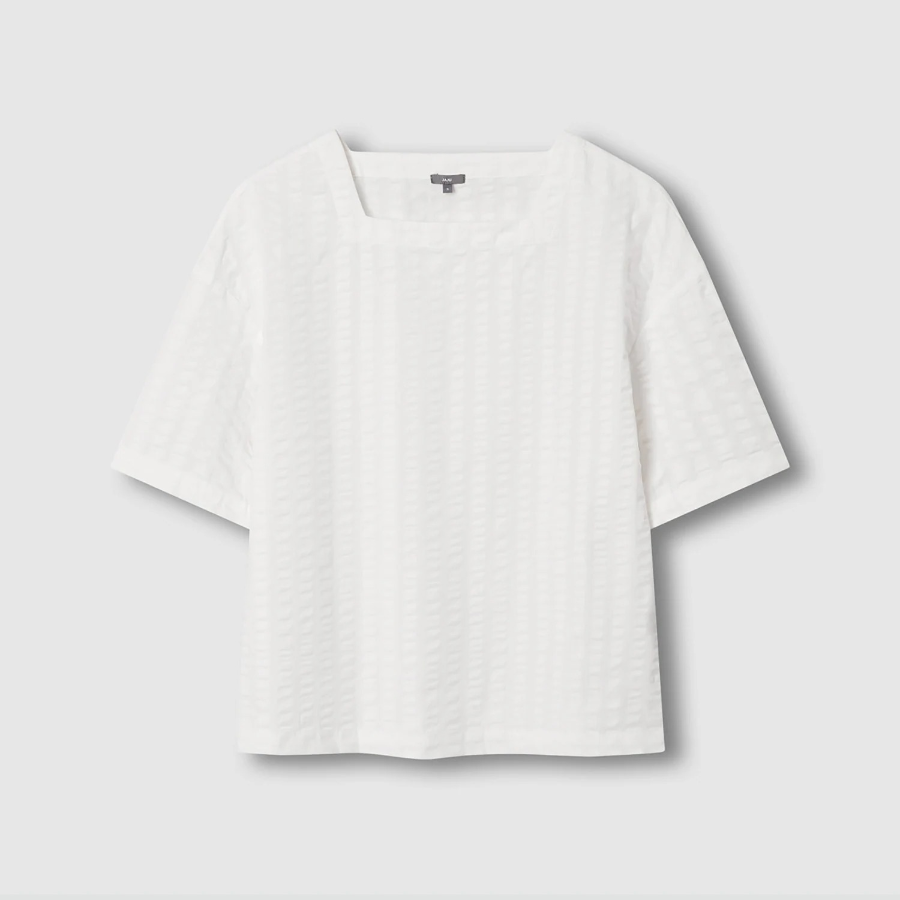 JAJU Cotton Seersucker Tunic Blouse – White