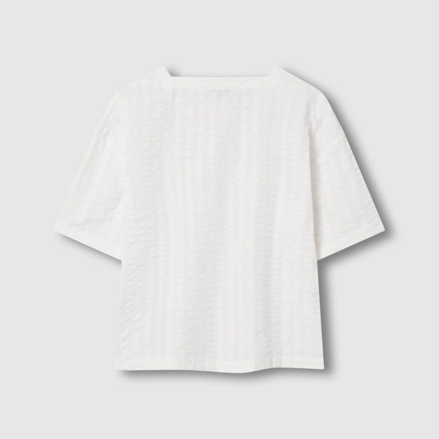 JAJU Cotton Seersucker Tunic Blouse – White