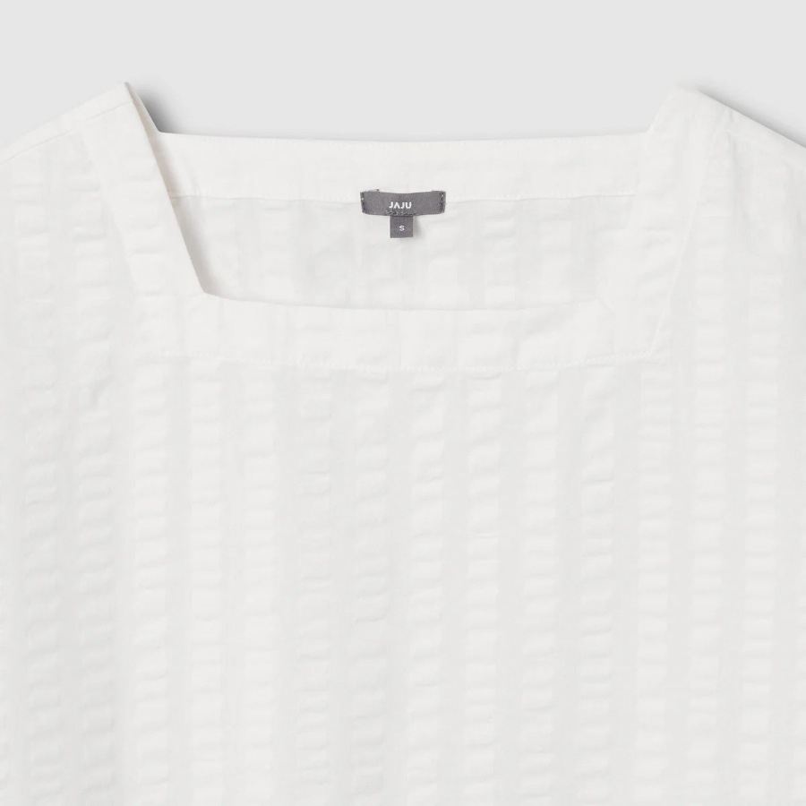 JAJU Cotton Seersucker Tunic Blouse – White