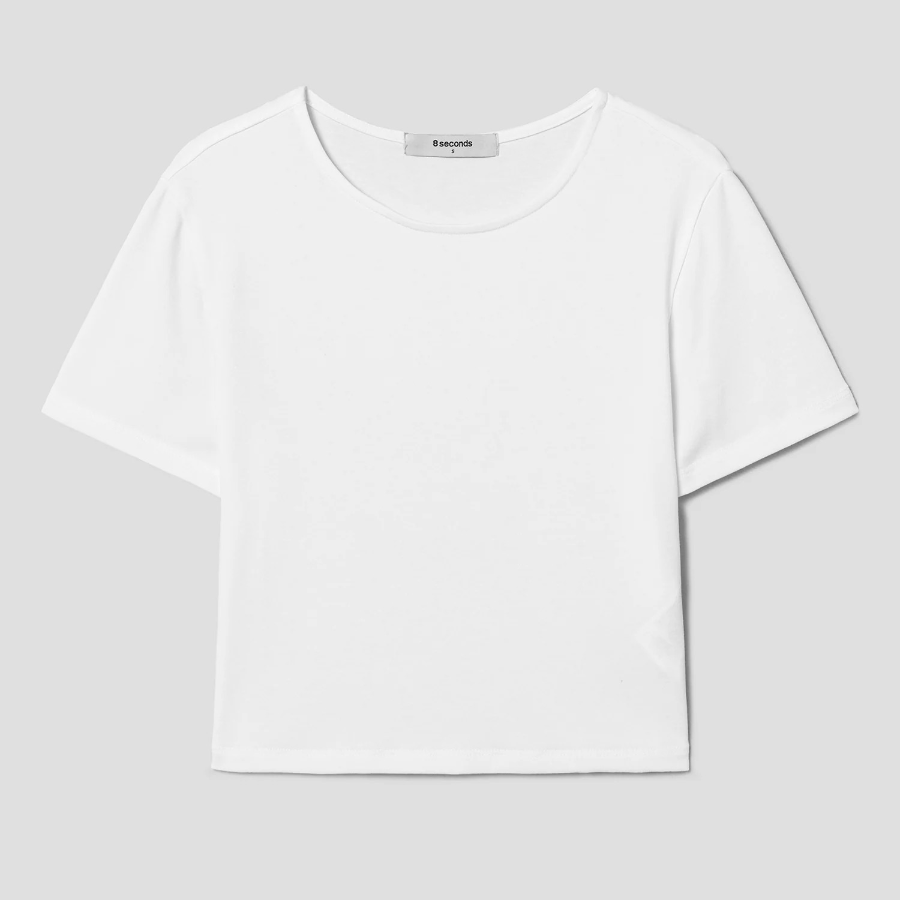 8 seconds Sheer Crop Short Sleeve T-shirt — White