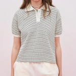8 seconds Striped Short Sleeve Sweatshirt — Beige